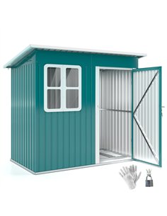 Outsunny 7 x 4ft Galvanised Steel Garden Shed, with Lock and Gloves - Green