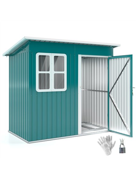 Outsunny 7 x 4ft Galvanised Steel Garden Shed, with Lock and Gloves - Green - pic 122664 | FastDaddyshop