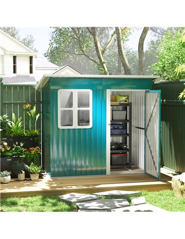 Outsunny 7 x 4ft Galvanised Steel Garden Shed, with Lock and Gloves - Green