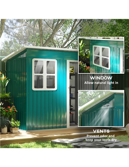 Outsunny 7 x 4ft Galvanised Steel Garden Shed, with Lock and Gloves - Green - pic 122669 | FastDaddyshop