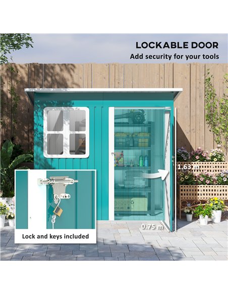 Outsunny 7 x 4ft Galvanised Steel Garden Shed, with Lock and Gloves - Green - pic 122670 | FastDaddyshop