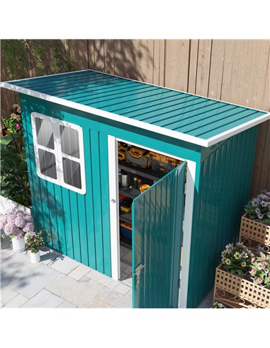 Outsunny 7 x 4ft Galvanised Steel Garden Shed, with Lock and Gloves - Green