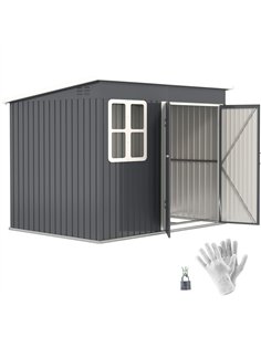 Outsunny 8.5 x 6ft Storage Shed Galvanised Steel Garden Shed, Metal Shed with Foundation Kit, Window, Lockable Wide Doors and Ai