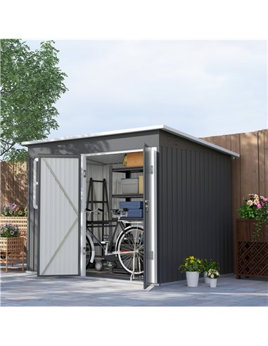 Outsunny 8.5 x 6ft Storage Shed Galvanised Steel Garden Shed, Metal Shed with Foundation Kit, Window, Lockable Wide Doors and Ai