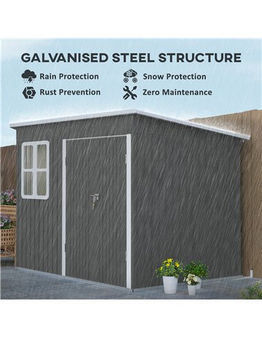 Outsunny 8.5 x 6ft Storage Shed Galvanised Steel Garden Shed, Metal Shed with Foundation Kit, Window, Lockable Wide Doors and Ai