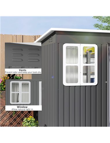 Outsunny 8.5 x 6ft Storage Shed Galvanised Steel Garden Shed, Metal Shed with Foundation Kit, Window, Lockable Wide Doors and Ai