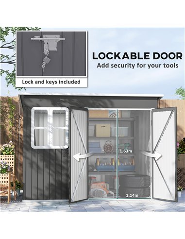 Outsunny 8.5 x 6ft Storage Shed Galvanised Steel Garden Shed, Metal Shed with Foundation Kit, Window, Lockable Wide Doors and Ai
