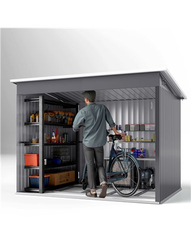 Outsunny 8.5 x 6ft Storage Shed Galvanised Steel Garden Shed, Metal Shed with Foundation Kit, Window, Lockable Wide Doors and Ai
