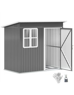 Outsunny 7 x 4ft Galvanised Steel Garden Shed, with Lock and Gloves - Grey