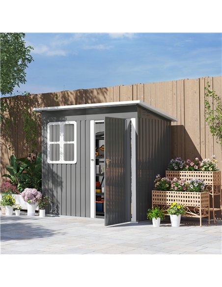 Outsunny 7 x 4ft Galvanised Steel Garden Shed, with Lock and Gloves - Grey - pic 122683 | FastDaddyshop