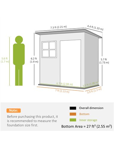 Outsunny 7 x 4ft Galvanised Steel Garden Shed, with Lock and Gloves - Grey