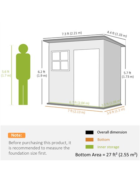 Outsunny 7 x 4ft Galvanised Steel Garden Shed, with Lock and Gloves - Grey - pic 122684 | FastDaddyshop