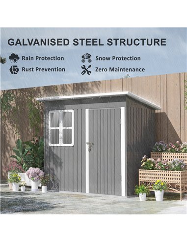 Outsunny 7 x 4ft Galvanised Steel Garden Shed, with Lock and Gloves - Grey