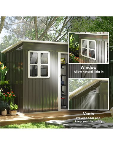 Outsunny 7 x 4ft Galvanised Steel Garden Shed, with Lock and Gloves - Grey
