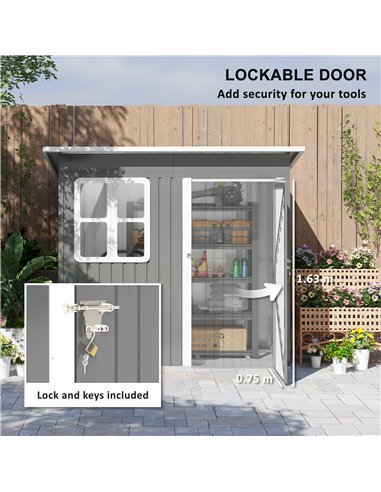 Outsunny 7 x 4ft Galvanised Steel Garden Shed, with Lock and Gloves - Grey