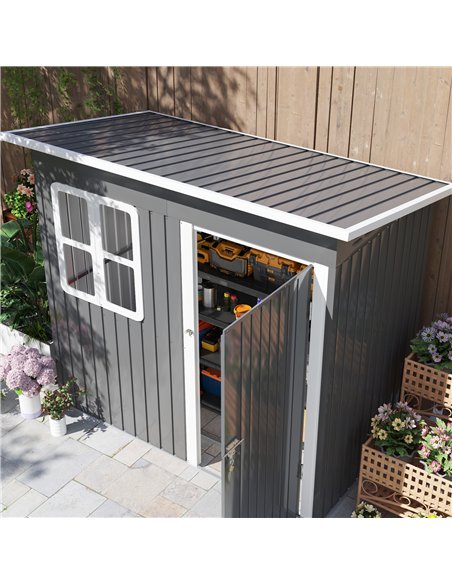 Outsunny 7 x 4ft Galvanised Steel Garden Shed, with Lock and Gloves - Grey - pic 122689 | FastDaddyshop