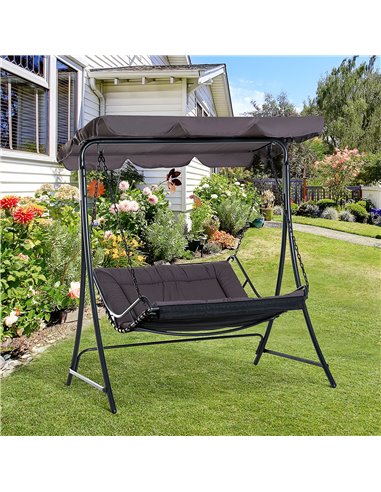 Outsunny Swing Chair Bed Canopy 2 Person Double Hammock Garden Bench Rocking Sun Lounger Outdoor Backyard Furniture with Cushion