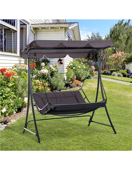 Outsunny Swing Chair Bed Canopy 2 Person Double Hammock Garden Bench Rocking Sun Lounger Outdoor Backyard Furniture with Cushion - pic 12269 | FastDaddyshop