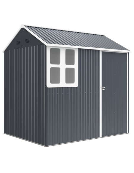 Outsunny 7 x 6ft Galvanised Garden Shed, with Latch - Dark Grey - pic 122691 | FastDaddyshop