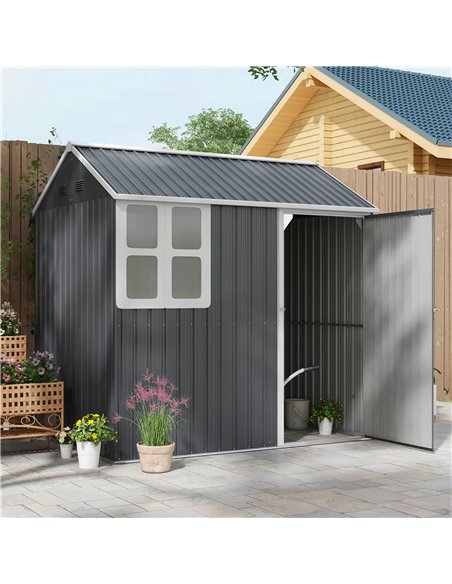 Outsunny 7 x 6ft Galvanised Garden Shed, with Latch - Dark Grey - pic 122692 | FastDaddyshop