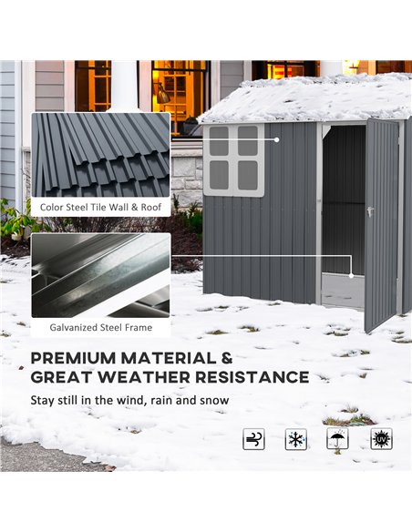 Outsunny 7 x 6ft Galvanised Garden Shed, with Latch - Dark Grey - pic 122694 | FastDaddyshop
