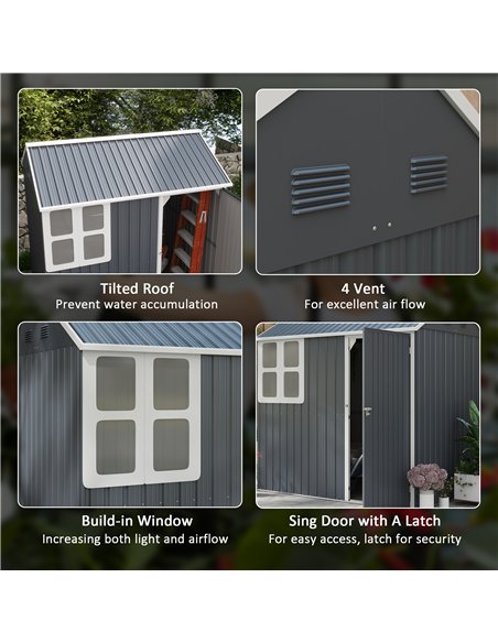 Outsunny 7 x 6ft Galvanised Garden Shed, with Latch - Dark Grey - pic 122695 | FastDaddyshop