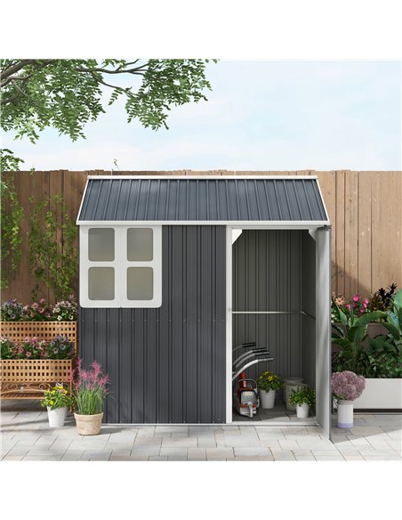 Outsunny 7 x 6ft Galvanised Garden Shed, with Latch - Dark Grey - pic 122697 | FastDaddyshop