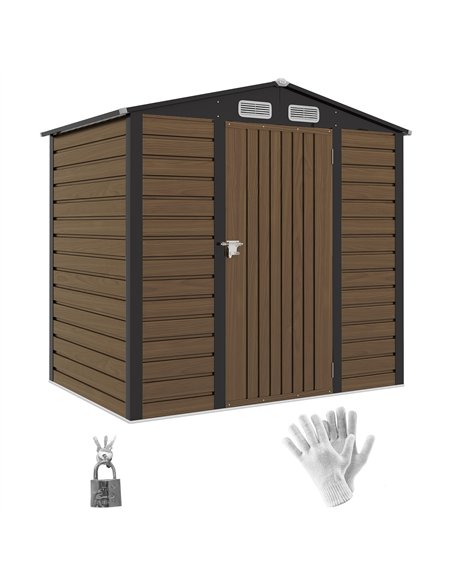Outsunny 4 x 6ft Galvanised Steel Garden Shed, with Lock and Gloves - Oak - pic 122700 | FastDaddyshop