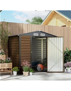 Outsunny 4 x 6ft Galvanised Steel Garden Shed, with Lock and Gloves - Oak 2