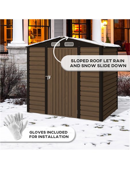 Outsunny 4 x 6ft Galvanised Steel Garden Shed, with Lock and Gloves - Oak - pic 122706 | FastDaddyshop