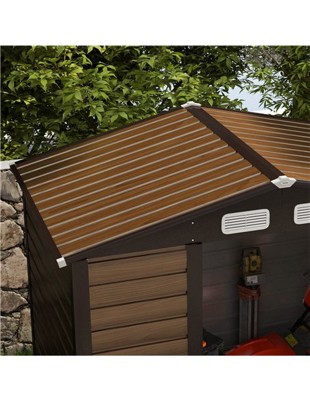 Outsunny 4 x 6ft Galvanised Steel Garden Shed, with Lock and Gloves - Oak - pic 122708 | FastDaddyshop