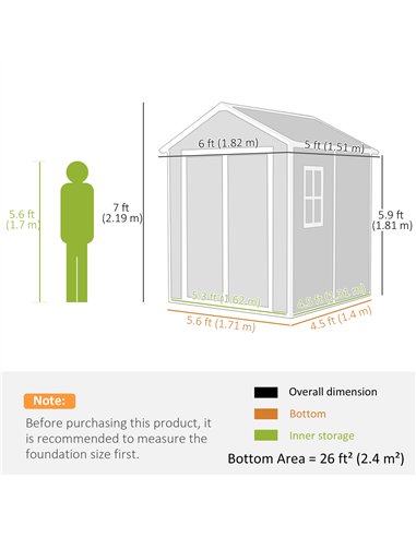 Outsunny 6 x 5ft Garden Shed, Plastic Shed with Floor, Window, Lockable Doors and Vents, Wood Effect Resin Tool Shed for Outdoor