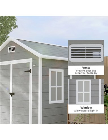 Outsunny 6 x 5ft Garden Shed, Plastic Shed with Floor, Window, Lockable Doors and Vents, Wood Effect Resin Tool Shed for Outdoor