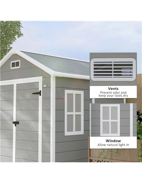 Outsunny 6 x 5ft Garden Shed, Plastic Shed with Floor, Window, Lockable Doors and Vents, Wood Effect Resin Tool Shed for Outdoor - pic 122714 | FastDaddyshop