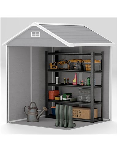 Outsunny 6 x 5ft Garden Shed, Plastic Shed with Floor, Window, Lockable Doors and Vents, Wood Effect Resin Tool Shed for Outdoor