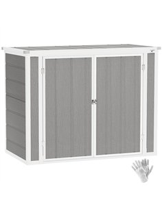 Outsunny 4.7 x 2.5FT Garden Shed, Double Bin Storage Shed with Lockable Doors, Outdoor Small Shed with Openable Lid for 2 Trash 