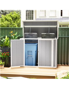 Outsunny 4.7 x 2.5FT Garden Shed, Double Bin Storage Shed with Lockable Doors, Outdoor Small Shed with Openable Lid for 2 Trash  2