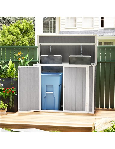 Outsunny 4.7 x 2.5FT Garden Shed, Double Bin Storage Shed with Lockable Doors, Outdoor Small Shed with Openable Lid for 2 Trash 