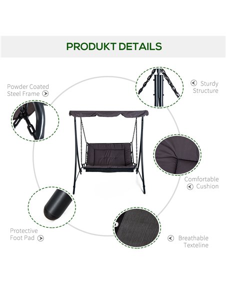 Outsunny Swing Chair Bed Canopy 2 Person Double Hammock Garden Bench Rocking Sun Lounger Outdoor Backyard Furniture with Cushion - pic 12272 | FastDaddyshop