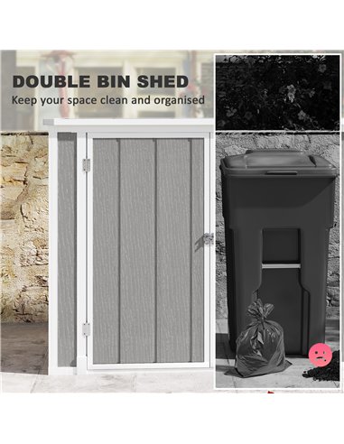 Outsunny 4.7 x 2.5FT Garden Shed, Double Bin Storage Shed with Lockable Doors, Outdoor Small Shed with Openable Lid for 2 Trash 