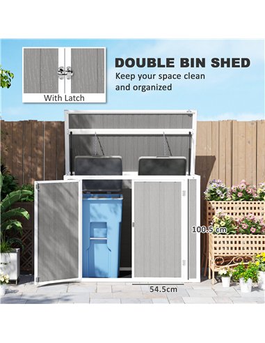 Outsunny 4.7 x 2.5FT Garden Shed, Double Bin Storage Shed with Lockable Doors, Outdoor Small Shed with Openable Lid for 2 Trash 