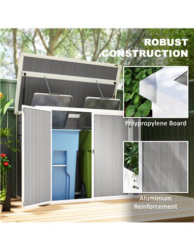 Outsunny 4.7 x 2.5FT Garden Shed, Double Bin Storage Shed with Lockable Doors, Outdoor Small Shed with Openable Lid for 2 Trash 