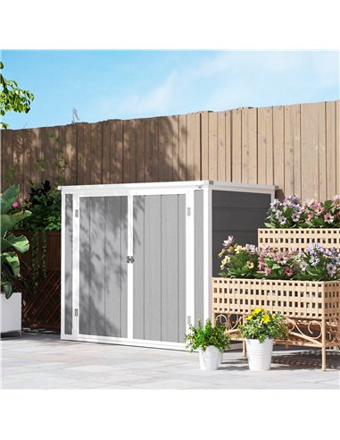 Outsunny 4.7 x 2.5FT Garden Shed, Double Bin Storage Shed with Lockable Doors, Outdoor Small Shed with Openable Lid for 2 Trash 