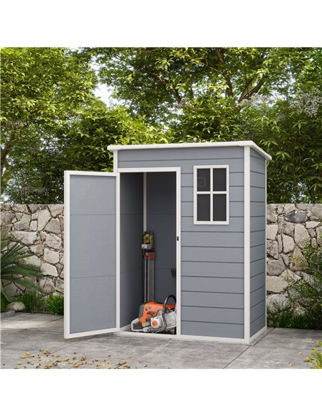Outsunny 5' x 3' Garden Shed with Floor, Outdoor Storage Shed with Lockable Door, Window and Vent for Garden, Patio, Grey - pic 122737 | FastDaddyshop