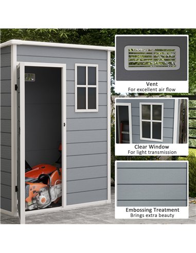 Outsunny 5' x 3' Garden Shed with Floor, Outdoor Storage Shed with Lockable Door, Window and Vent for Garden, Patio, Grey