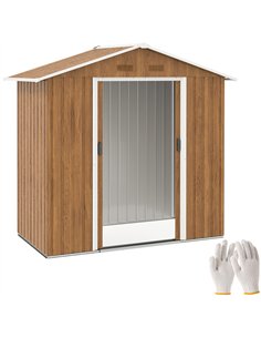 Outsunny 6.5 x 3.5ft Metal Garden Storage Shed - Brown Wood Effect