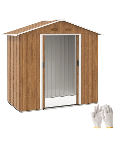 Outsunny 6.5 x 3.5ft Metal Garden Storage Shed - Brown Wood Effect - pic 122745 | FastDaddyshop