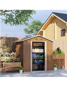 Outsunny 6.5 x 3.5ft Metal Garden Storage Shed - Brown Wood Effect 2