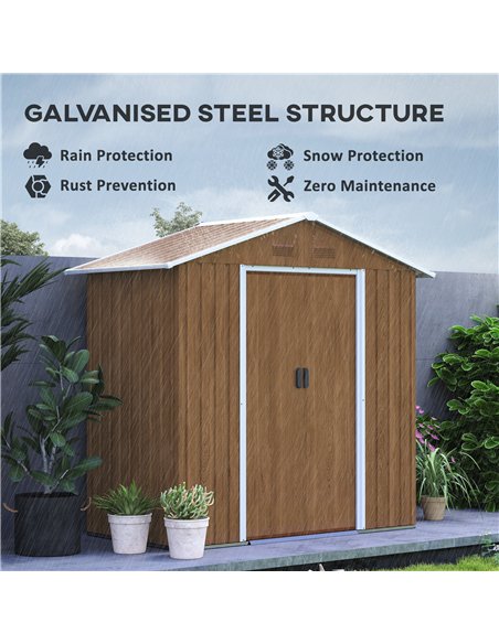 Outsunny 6.5 x 3.5ft Metal Garden Storage Shed - Brown Wood Effect - pic 122748 | FastDaddyshop