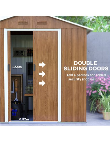 Outsunny 6.5 x 3.5ft Metal Garden Storage Shed - Brown Wood Effect